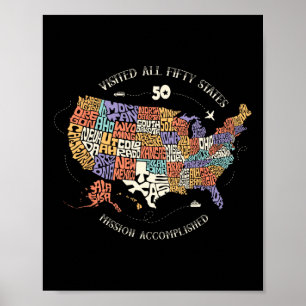 Poster Visité Tous Les Cinquante États Usa Toutes Les 50