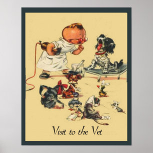 Poster Visite vétérinaire vintage à l'animal familier de