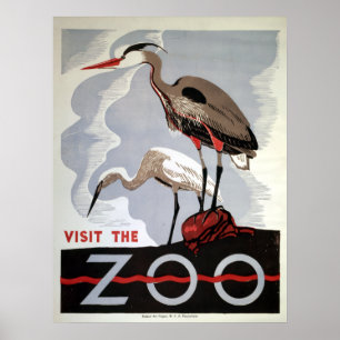 Poster Visite vintage de WPA le héron et le héron de zoo