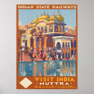 Poster Visite vintage Inde Muttra par Roger Broders Trave