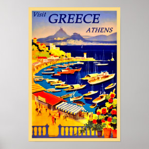 Poster Visiter la Grèce, Athènes Vintage