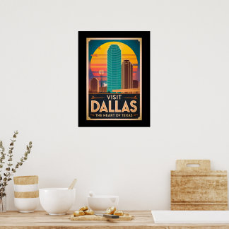 Poster Visitez Dallas - Voyage en Skyline Retro