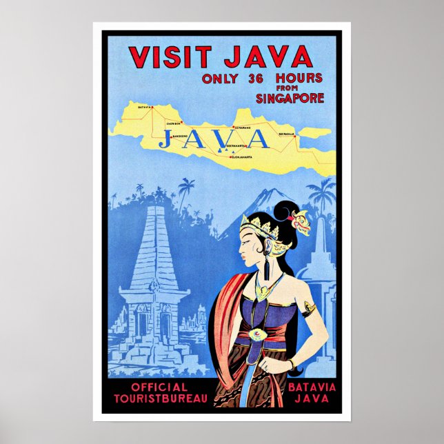 Poster Visitez Java Indonésie De Singapour Vintage (Devant)