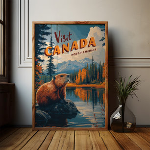 Poster Visitez l'affiche Canada Beaver - Art Vintage voya