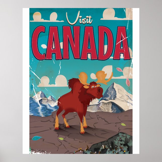Poster Visitez l'affiche de voyage de Canada Cartoon (Devant)