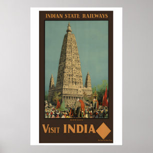 Poster Visitez l'affiche de voyage vintage Inde Budh Gaya