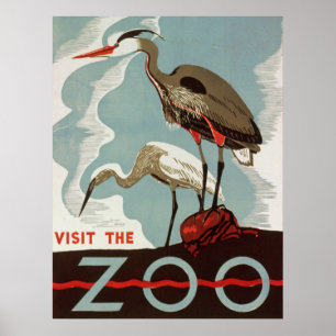 Poster Visitez l'affiche vintage de tourisme de zoo