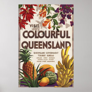 Poster Visitez le Queensland coloré Australie Vintage