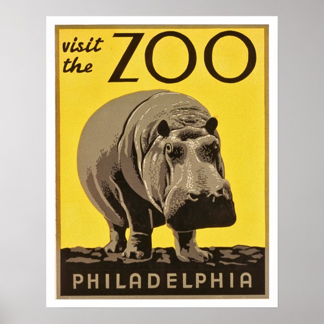 Poster Visitez le zoo de Philadelphie, grand hippo, voyag (Devant)