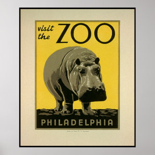 Poster Visitez le zoo de Philadelphie, Hippo - Ancien pos