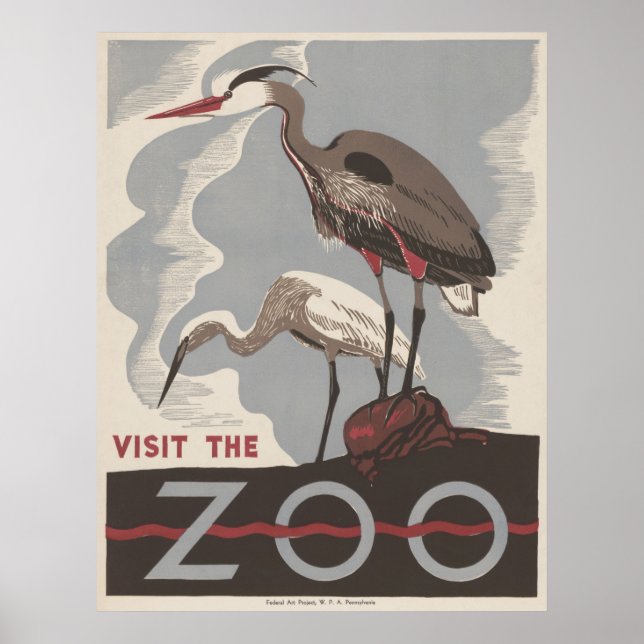 Poster Visitez le zoo Heron WPA Vintage (Devant)