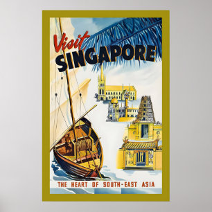 Poster Visitez Singapour le cœur de l'Asie Années 1950 Vi