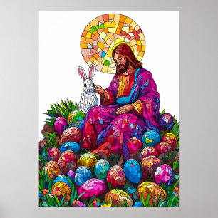 Poster Vitrail Bunny de Pâques Jésus