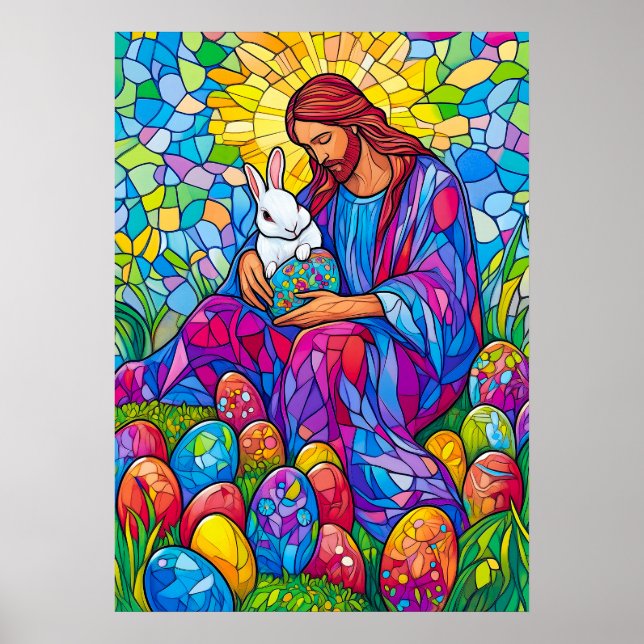Poster Vitrail Jésus chrétien Pâques (Devant)