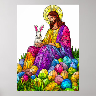 Poster Vitrail Jésus Oeuf de Pâques