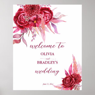 Poster Viva magenta bougogne rose fleurs signe de bienven