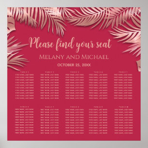 Poster Viva magenta rose or tropical feuilles romantique