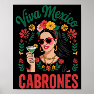 Poster Viva Mexico Cabrones Femmes Drapeau Mexicain
