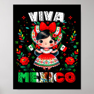 Poster Viva Mexico Fille Mexicaine Drapeau Fête De L'Indé