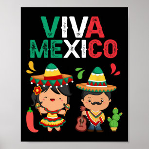 Poster Viva Mexico Maracas Guitare Indépendance mexicaine