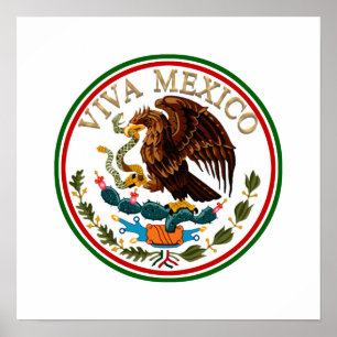 Poster Viva Mexico Mexican Flag Icon w/ Gold Text