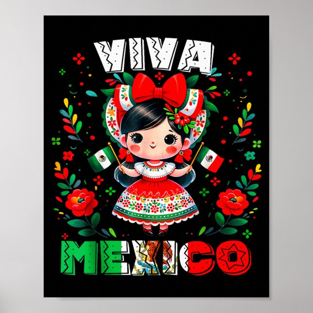 Poster Viva Mexico Mexican Girl Flag Independence Day Gir (Devant)