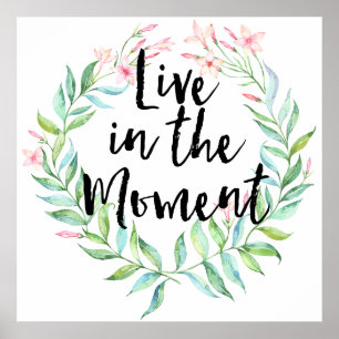 Poster Vivez dans le moment Jasmine aquarelle Floral