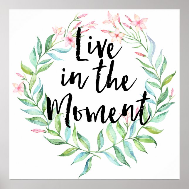 Poster Vivez dans le moment Jasmine aquarelle Floral (Devant)