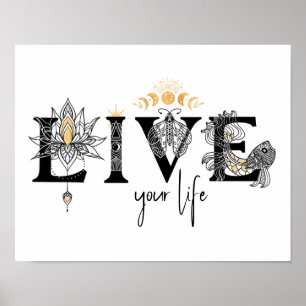 Poster Vivez votre vie poisson Stars Lotus lune Sun wall 