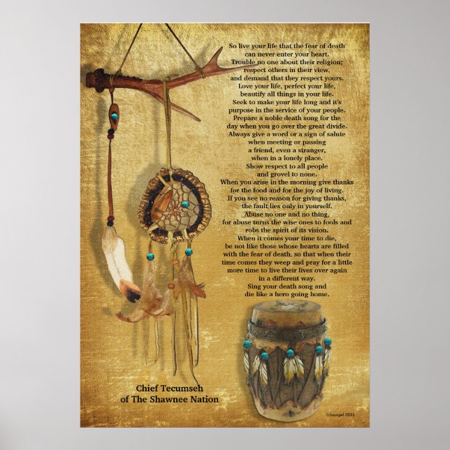 Poster "Vivez votre vie" Tecumseh Dreamcatcher et Drum (Devant)