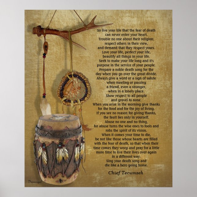 Poster "Vivez votre vie" Tecumseh Dreamcatcher et Drum (Devant)
