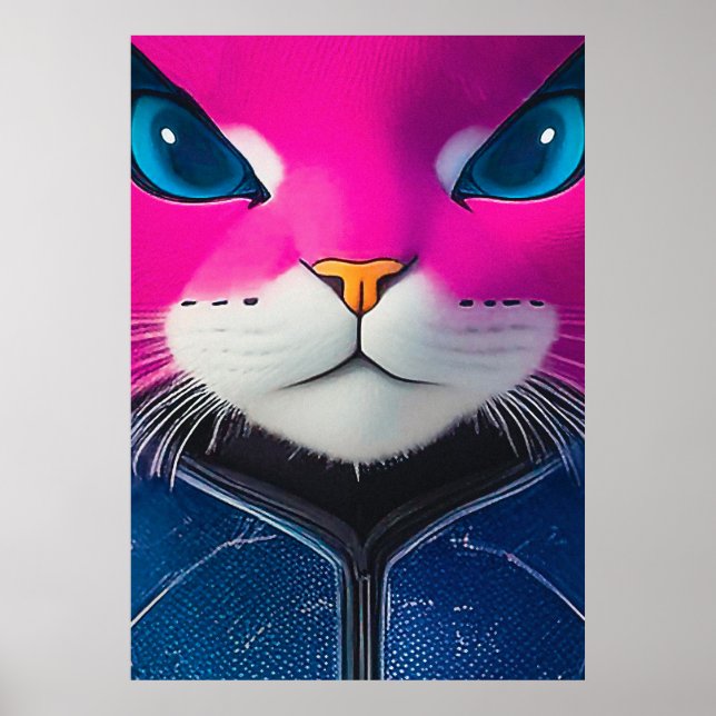 Poster Vivid Cyborg Cat Closeup (Devant)