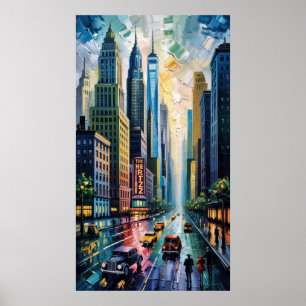 Poster Vivid Impasto Cityscape : Métropole électrique