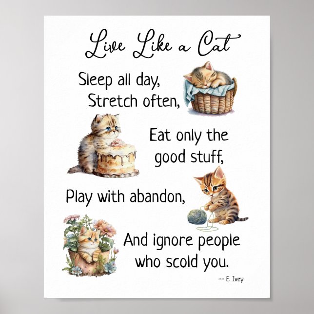 Poster Vivre comme un chat aquarelle art mur pendaison (Devant)