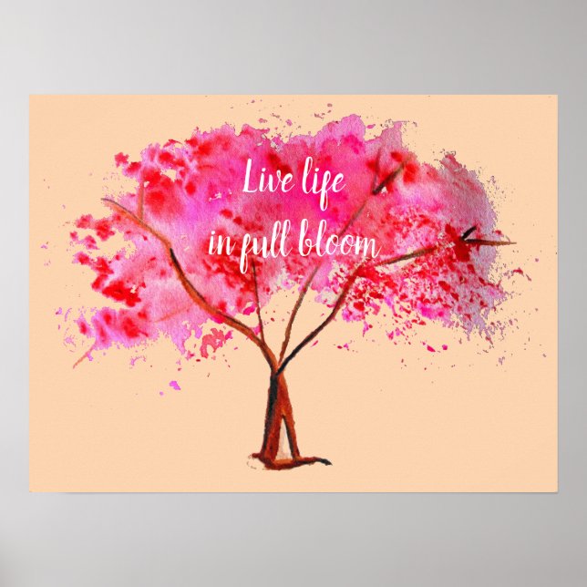 Poster Vivre en pleine floraison citation Cerisier rose F (Devant)