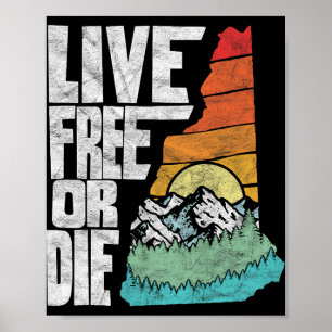 Poster Vivre ou mourir Rétro Nature du New Hampshire 