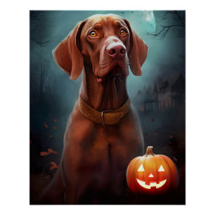 Poster Vizsla d'Halloween avec la peur Citrouille