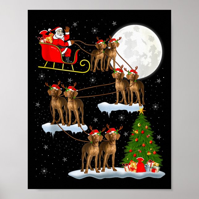 Poster Vizsla Dog Santa Sleigh Flying Funny Magical Chris (Devant)