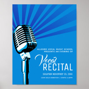 Poster Vocal récital classique microphone musique bleu po