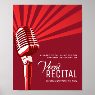Poster Vocal récital classique microphone musique rouge