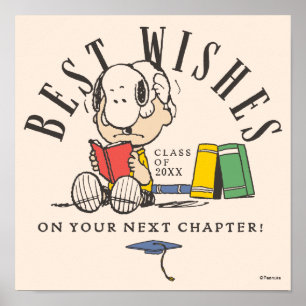 Poster Vœux de fin d'études Peanuts Snoopy lisant