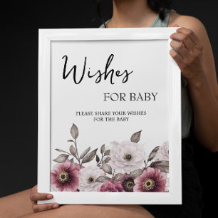 Poster Voeux floraux blanc et prune pour bébé