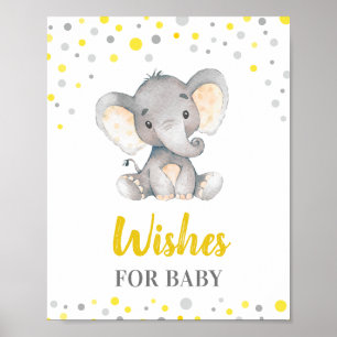 Poster Voeux pour bébé Dots Jaunes Baby shower éléphant
