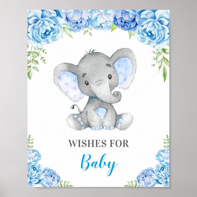 Poster Voeux pour bébé éléphant bébé garçon douche Sprink (Devant)