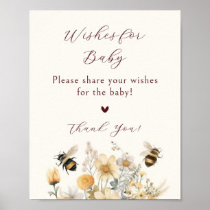Poster Vœux pour bébé Fête de bébé abeille Fleur sauvage 
