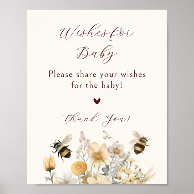 Poster Vœux pour bébé Fête de bébé abeille Fleur sauvage  (Devant)