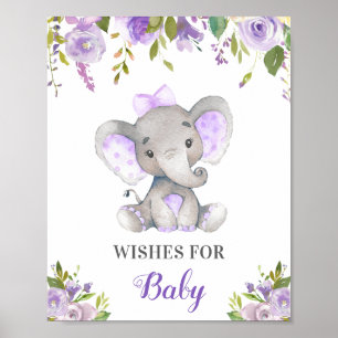 Poster Voeux pour bébé fille pourpre Lilac Eléphant Douch