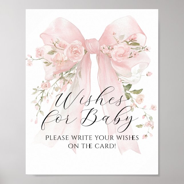 Poster Voeux pour bébé Floral Bow Girl Baby shower Jeu (Devant)