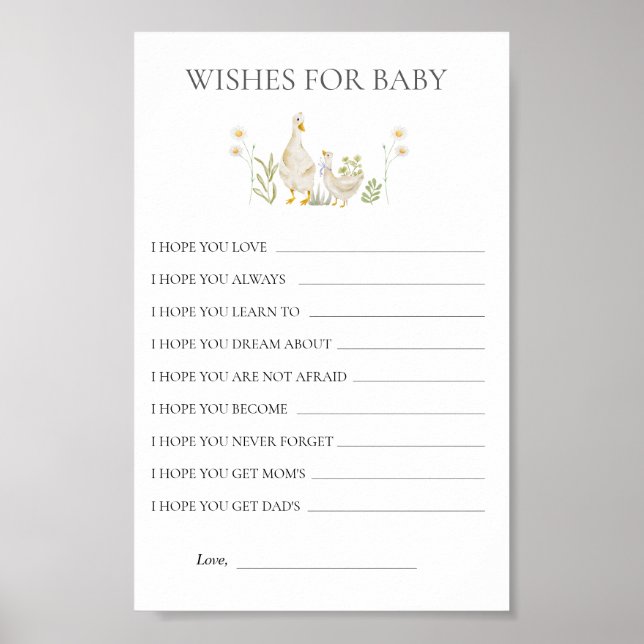 Poster Voeux pour bébé soyeux Baby shower d'oie Jeu (Devant)