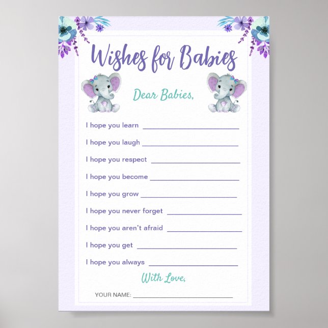 Poster Voeux pour bébé Twin Girl Douche carte numérique (Devant)